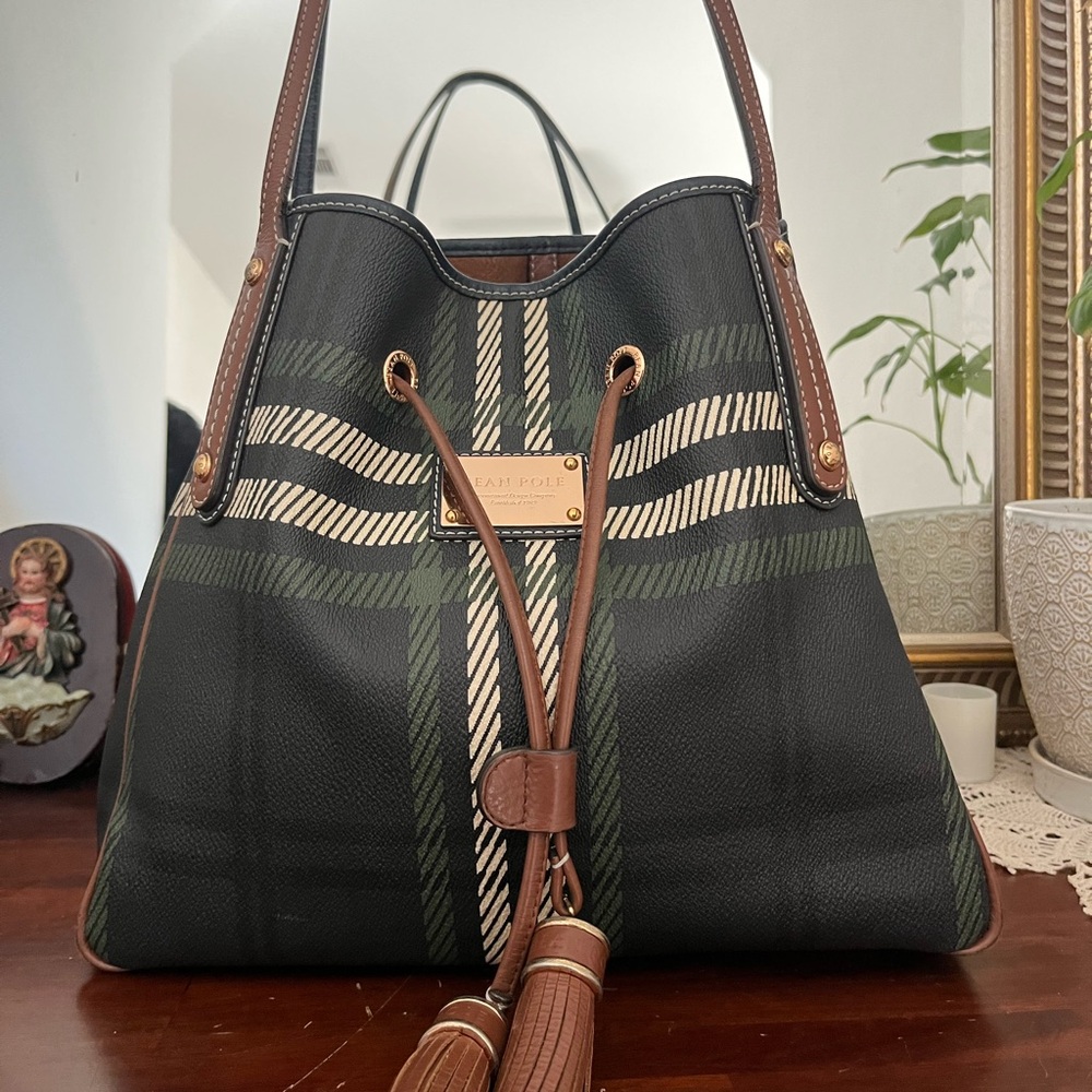 Navy Blue and Green Plaid Shoulder Ba